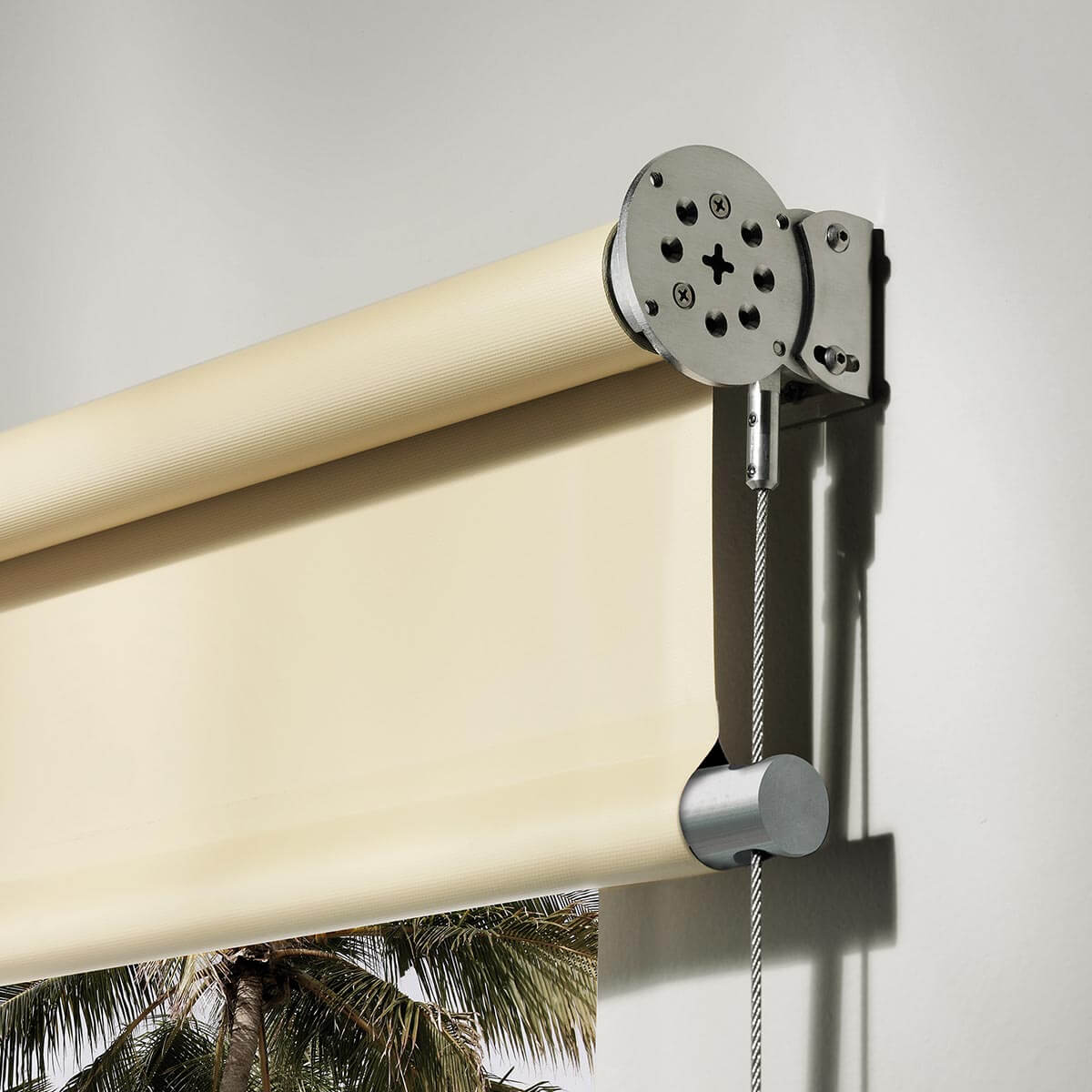 Motor-operated roller blind, Large , Guide wires. Pronema