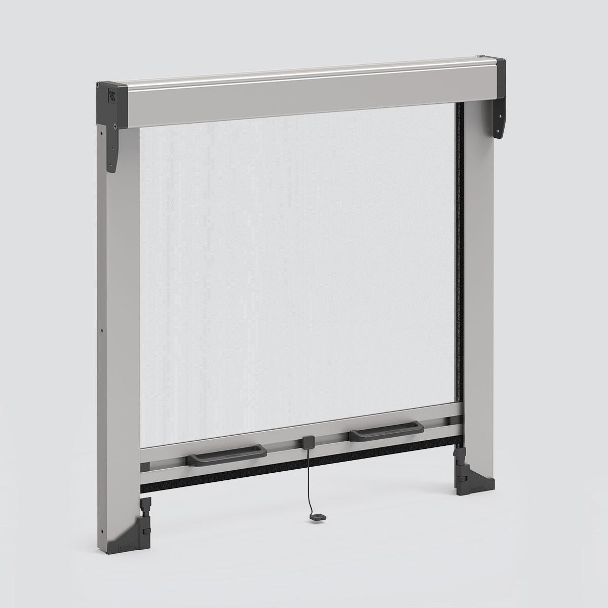 Spring-operated vertical insect screen, Quadro 46, Reveal-fit guides. Pronema