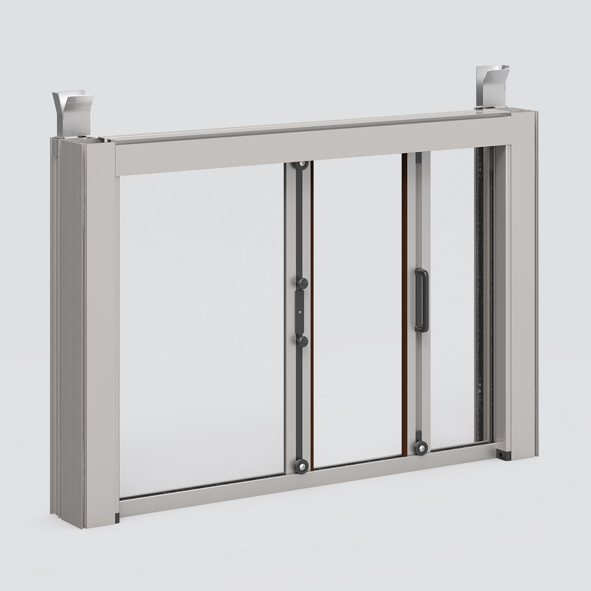 Spring-operated double sideways insect screen, Incasso 46T, Roller shutter guides. Pronema